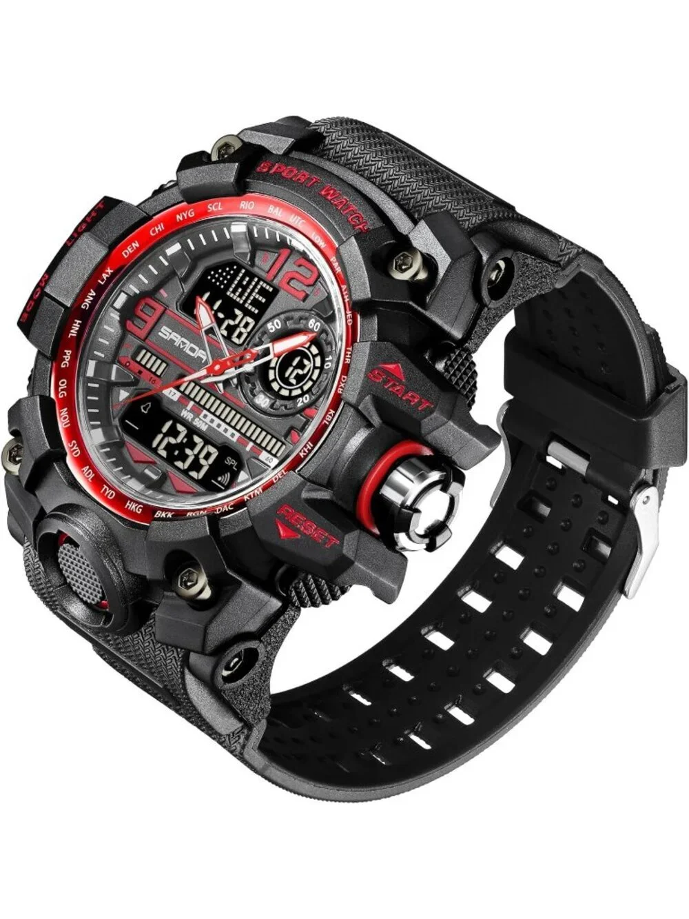 Men's Black Red Analog Quartz Waterproof Military Sports Outdoor Digital Watch